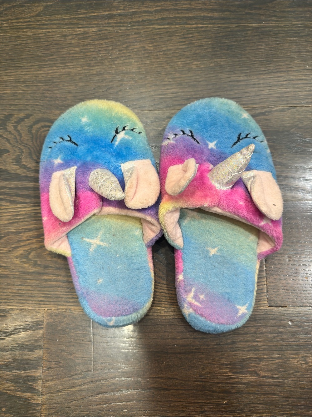 Kids Rainbow Unicorn Plush Slippers - Pastel Multicolor
